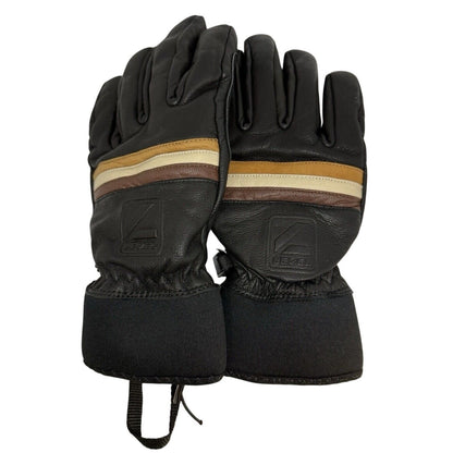 Level SEVENTIES Leather Gloves Retro Black Ski And Snowboard Finger Mitt Soft