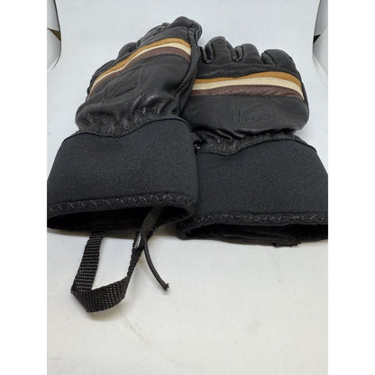 Level SEVENTIES Leather Gloves Retro Black Ski And Snowboard Finger Mitt Soft